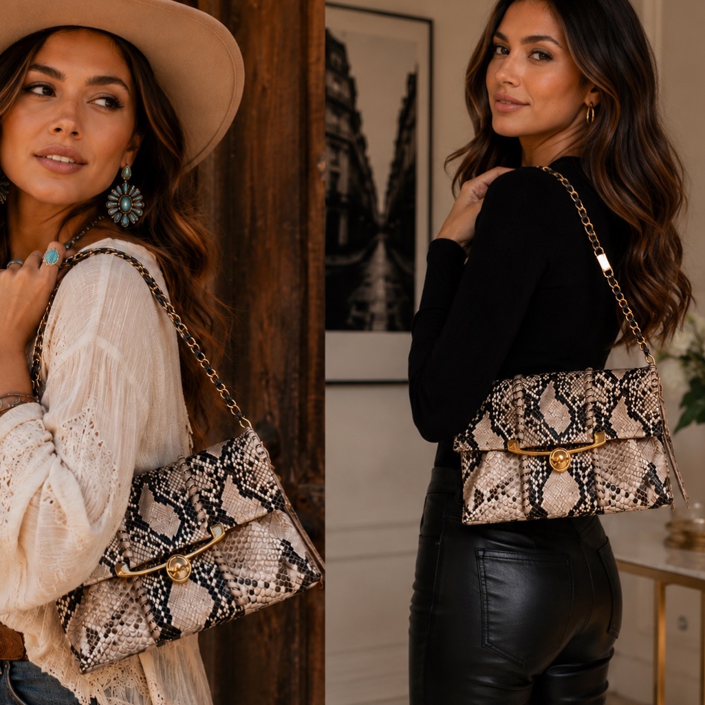 Stuart Weitzman Luxury Snake Print Shoulder Bag / Clutch